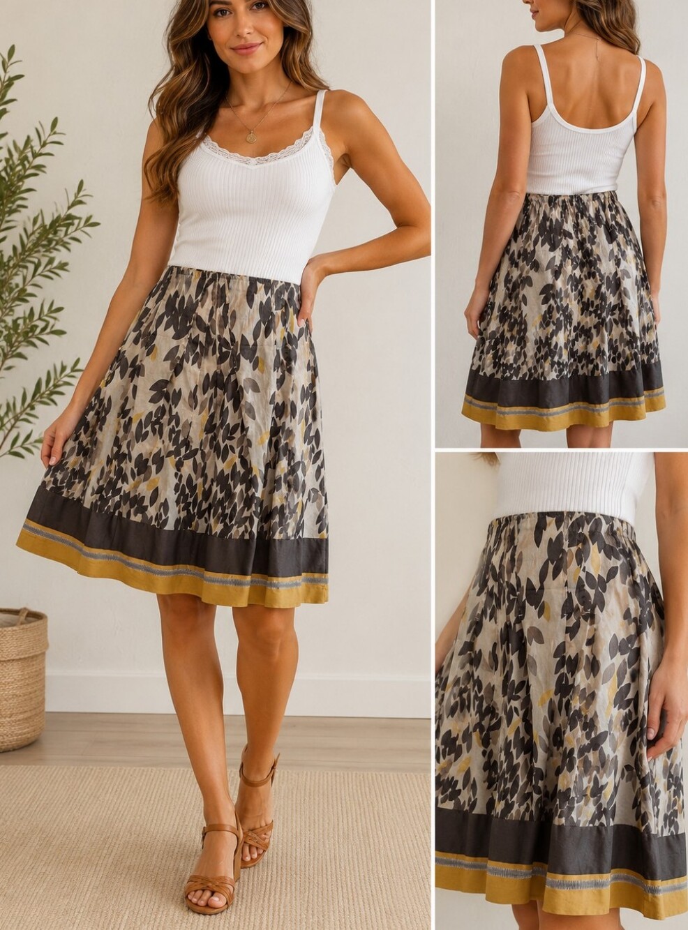 NIC+ZOE Beige and charcoal circle skirt